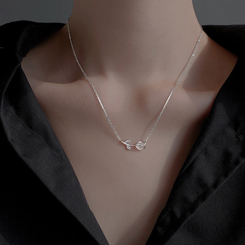 S925 Sterling Silver Tulip Light Luxury Temperament High Sense Necklace