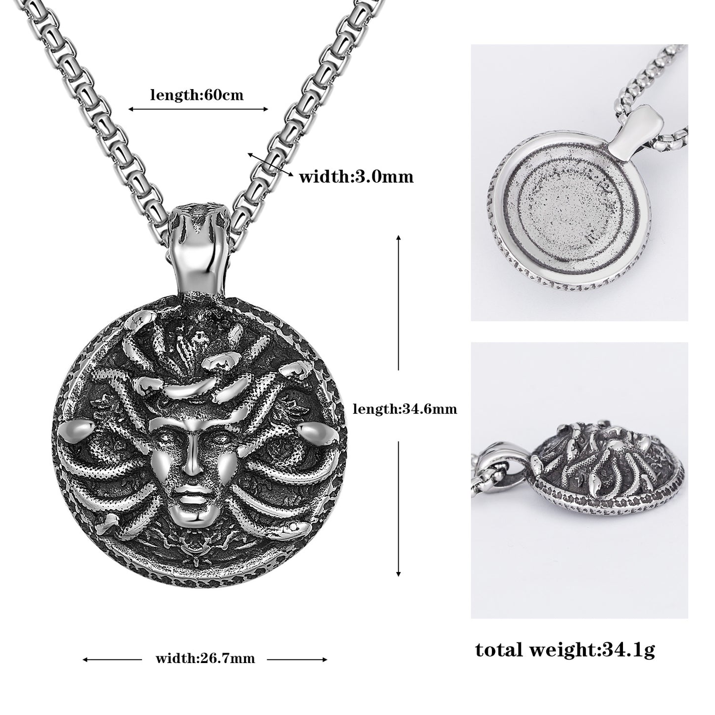 New Greek Myth Snake Head Men's Titanium Steel Necklace