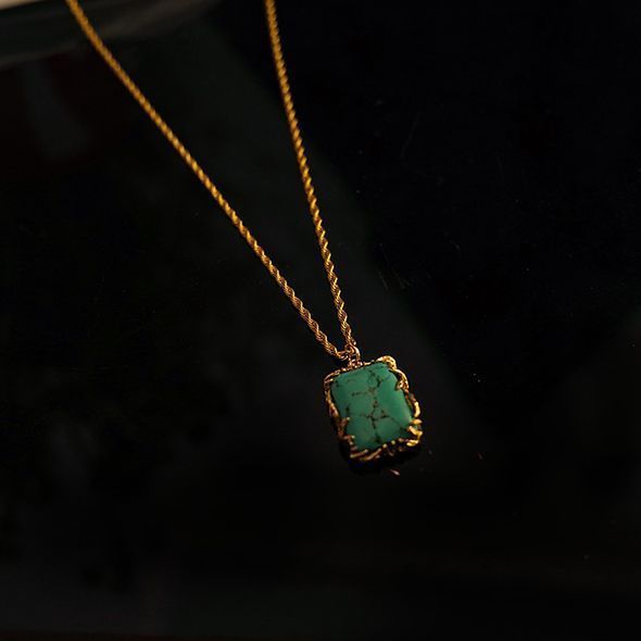 Vintage Copper Claw Square Turquoise Necklace