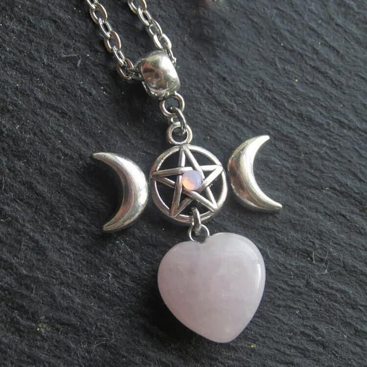 Bohemia Crescent Moon Star Rose Quartz Necklace