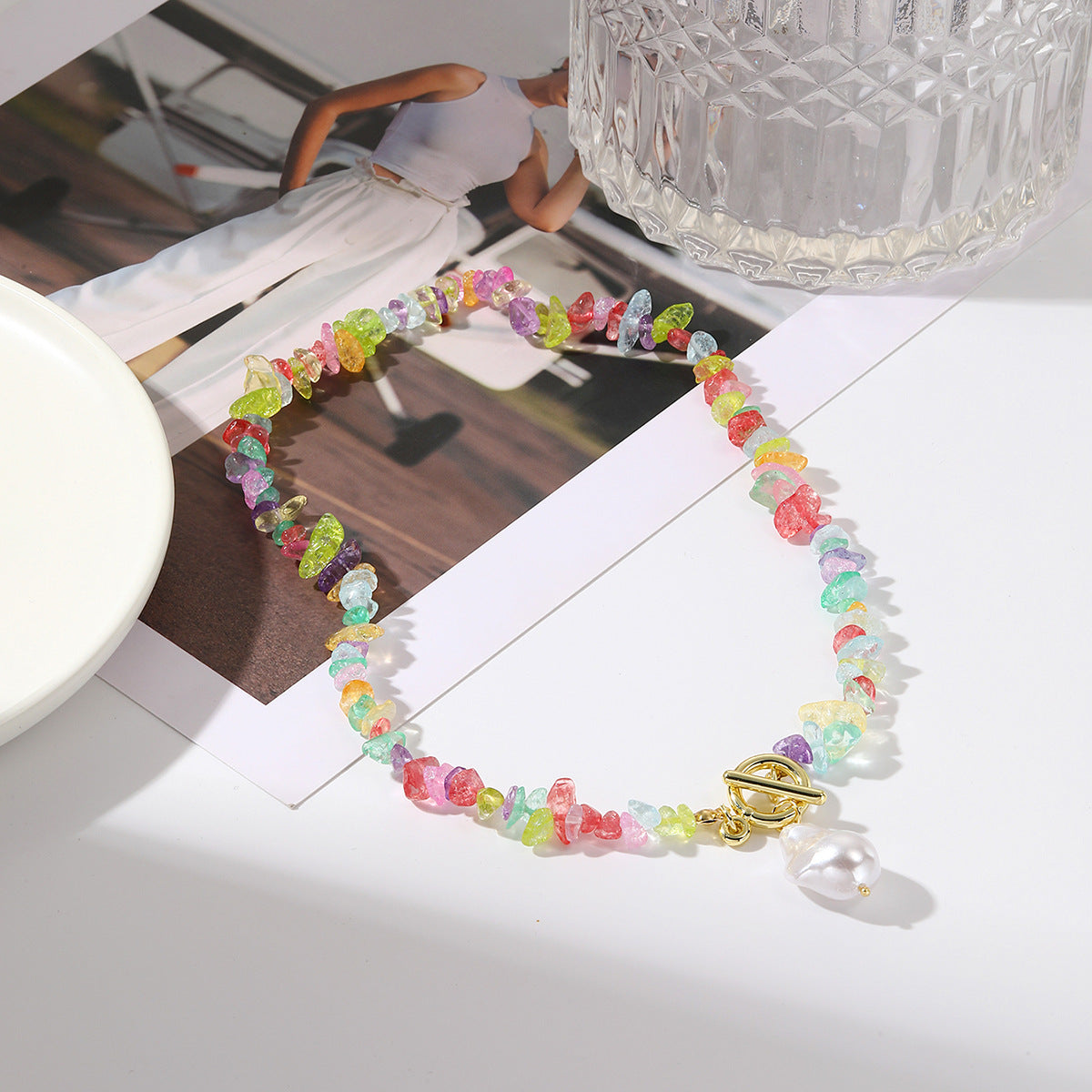 Fresh Color Irregular Full Stones Link Necklace