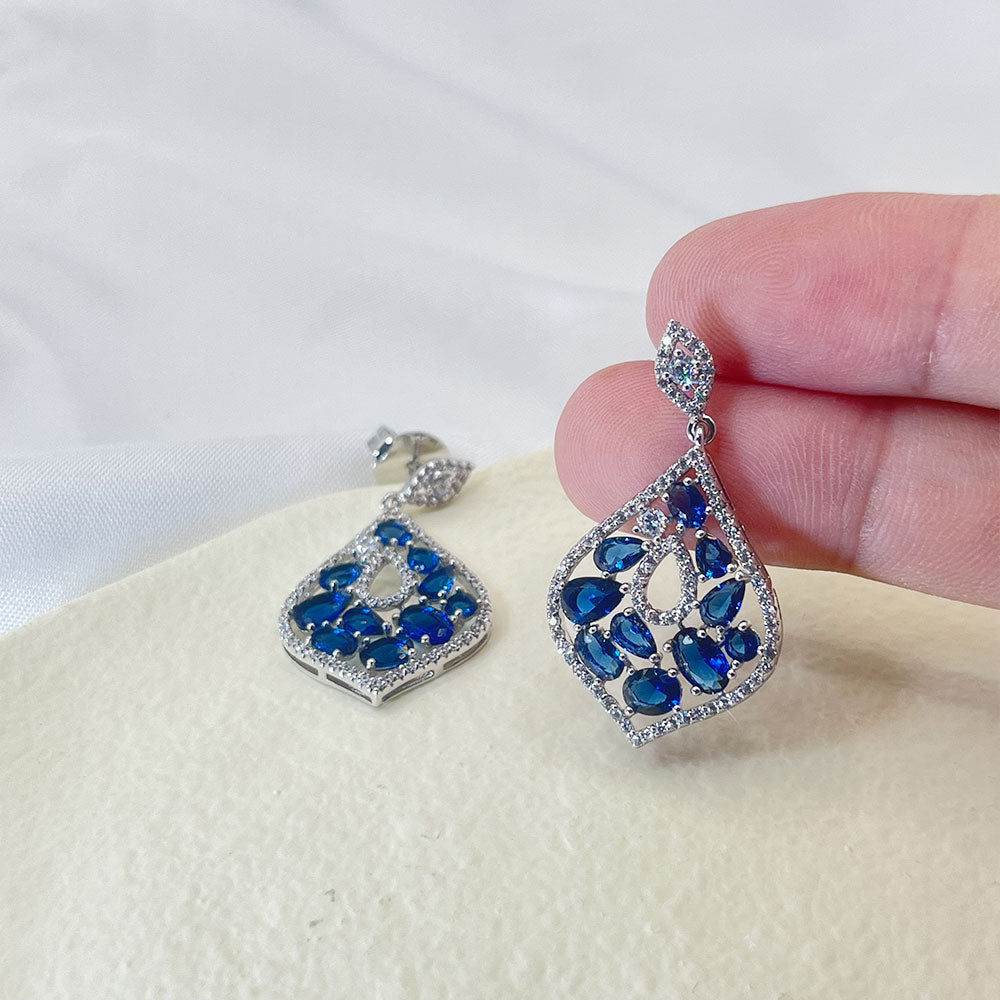 Pear Shaped Water Drop Shaped Blue Zircon Earrings