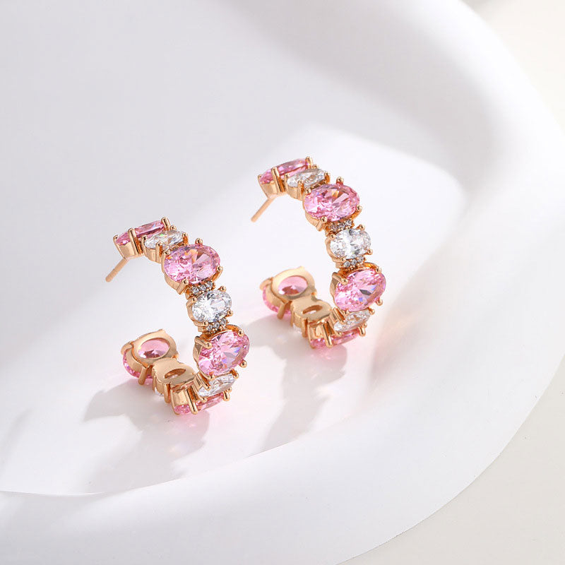 Vintage C-shaped Zircon Hoop Earrings