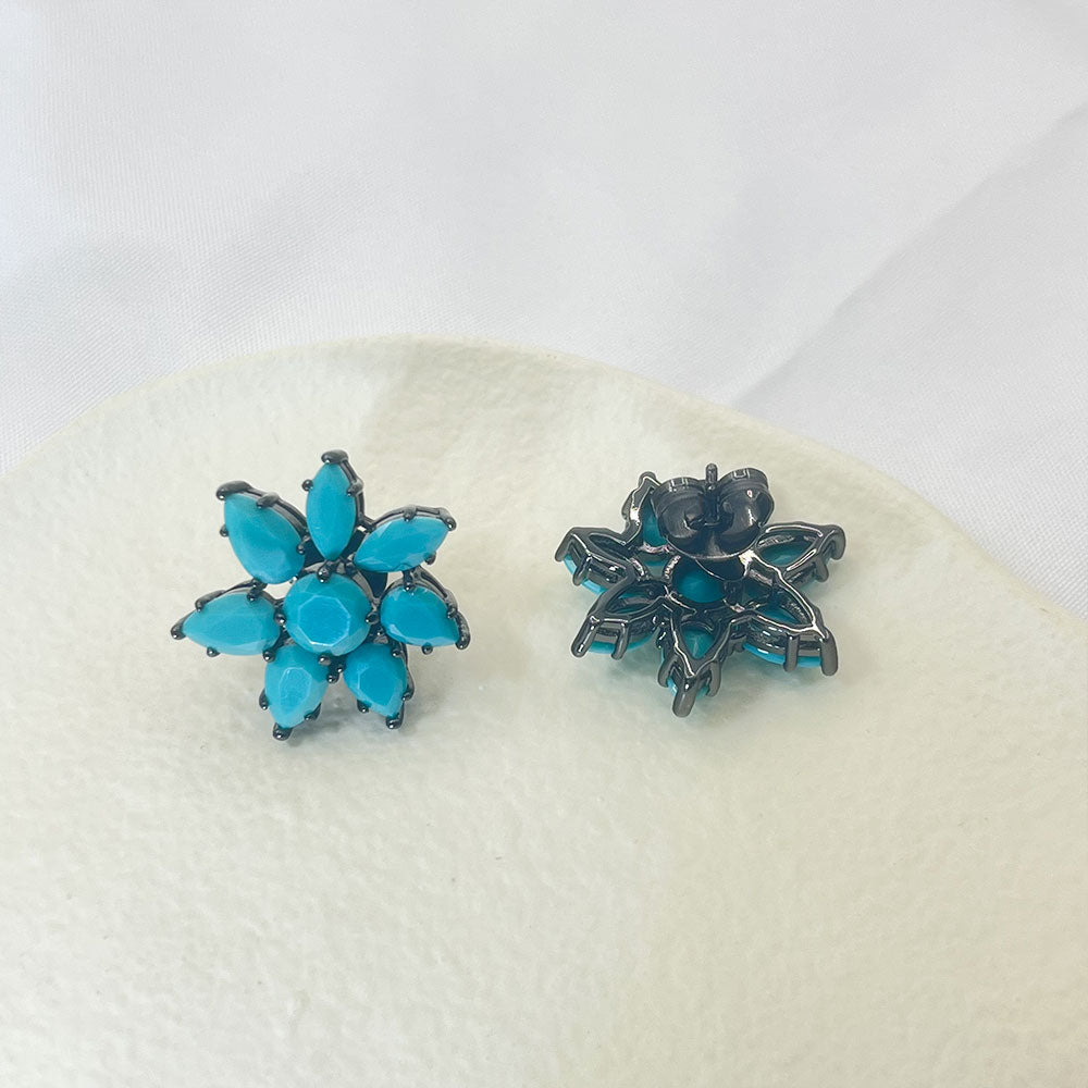 Seven Petal Faxul Turquoise Inlaid Stud Earrings