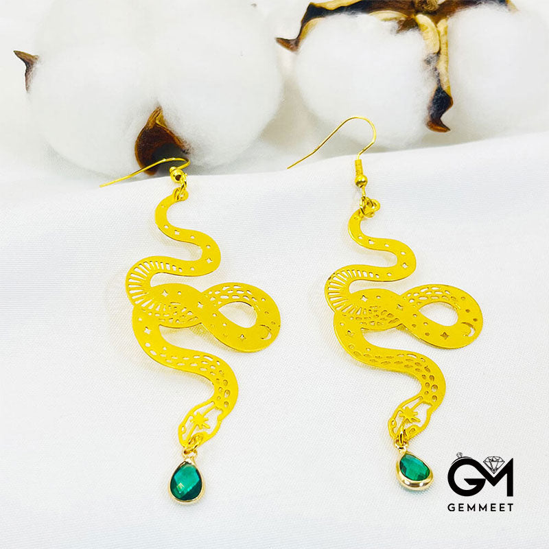 Retro Simplicity Bohemia Emerald Gold Snake Earrings