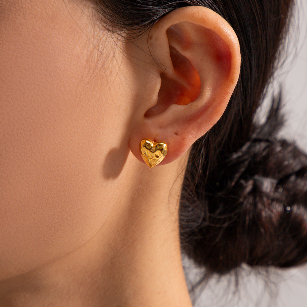 Small Pleated Heart Stud Earrings