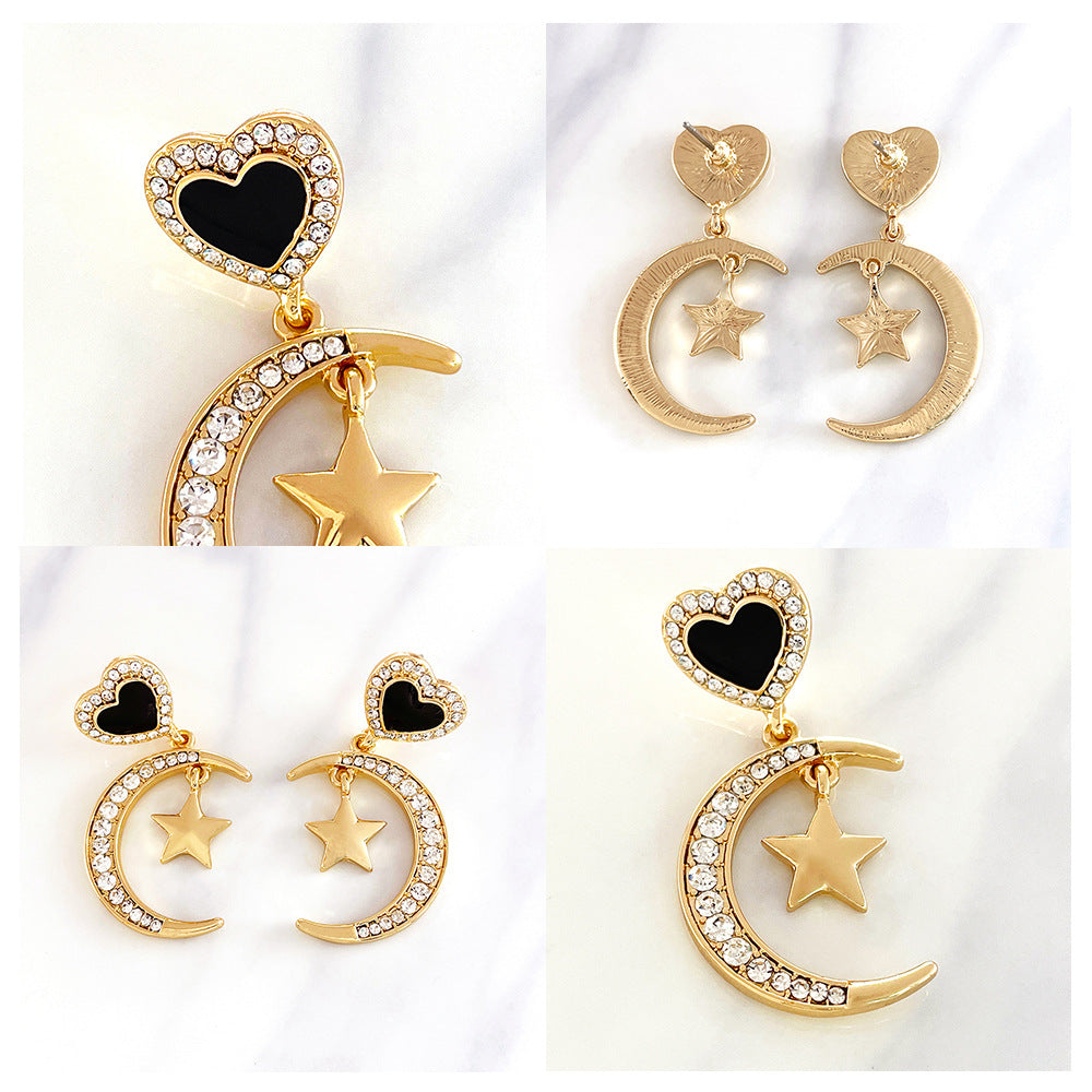 Zircon Drops Oil Stars Moon Love Drop Earrings