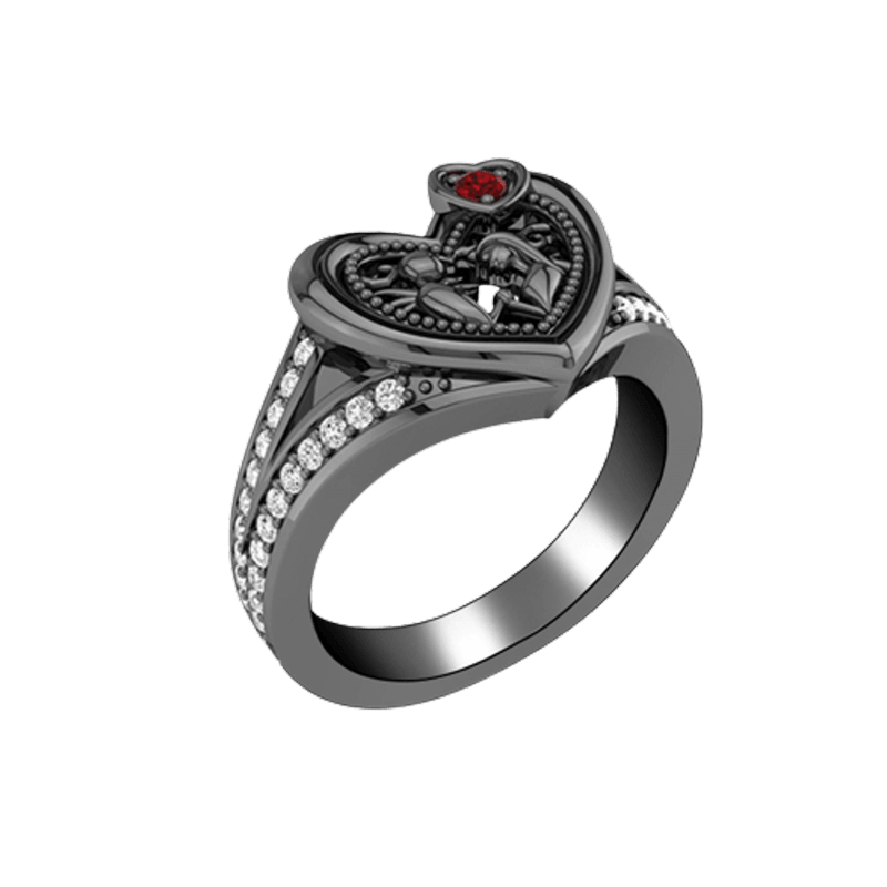"Heart-to-heart" - Skull Couple Ruby Heart Ring