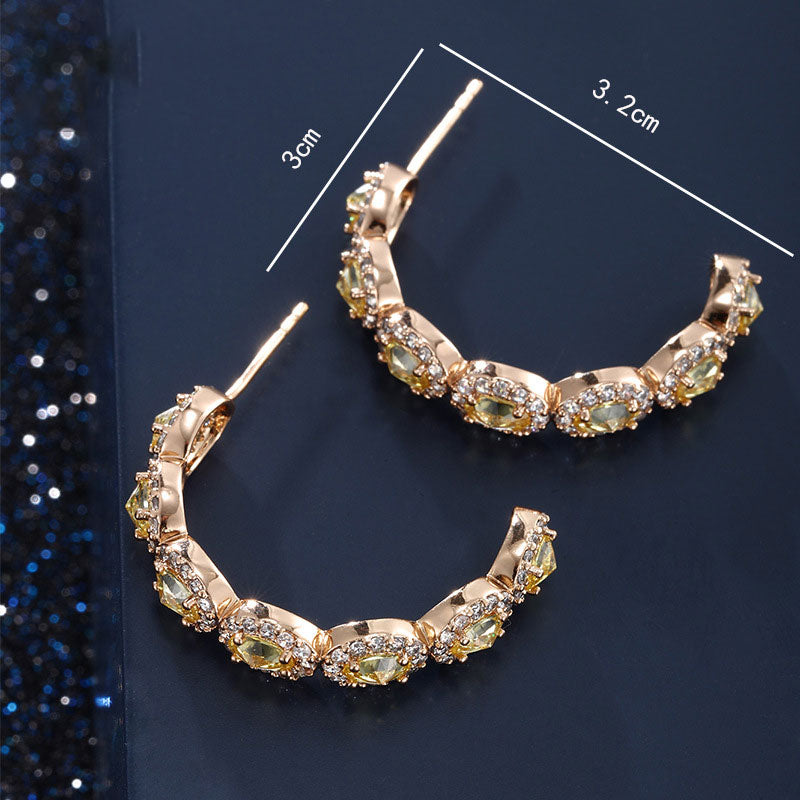 Oval Zircon C-shaped Earrings for Women