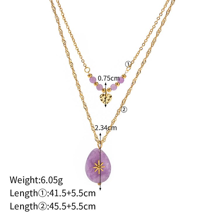 Purple Jade Heart Shape Double Layer Necklace