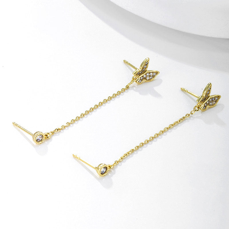 Butterfly Chain One-piece Tassel Pierced Earrings