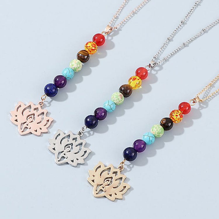 Chakra Lotus Flower Gemstone Necklace