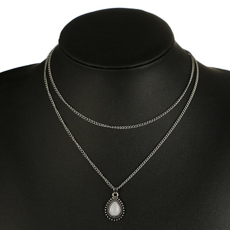 Drip Shape Moonstone Double Choker Necklace