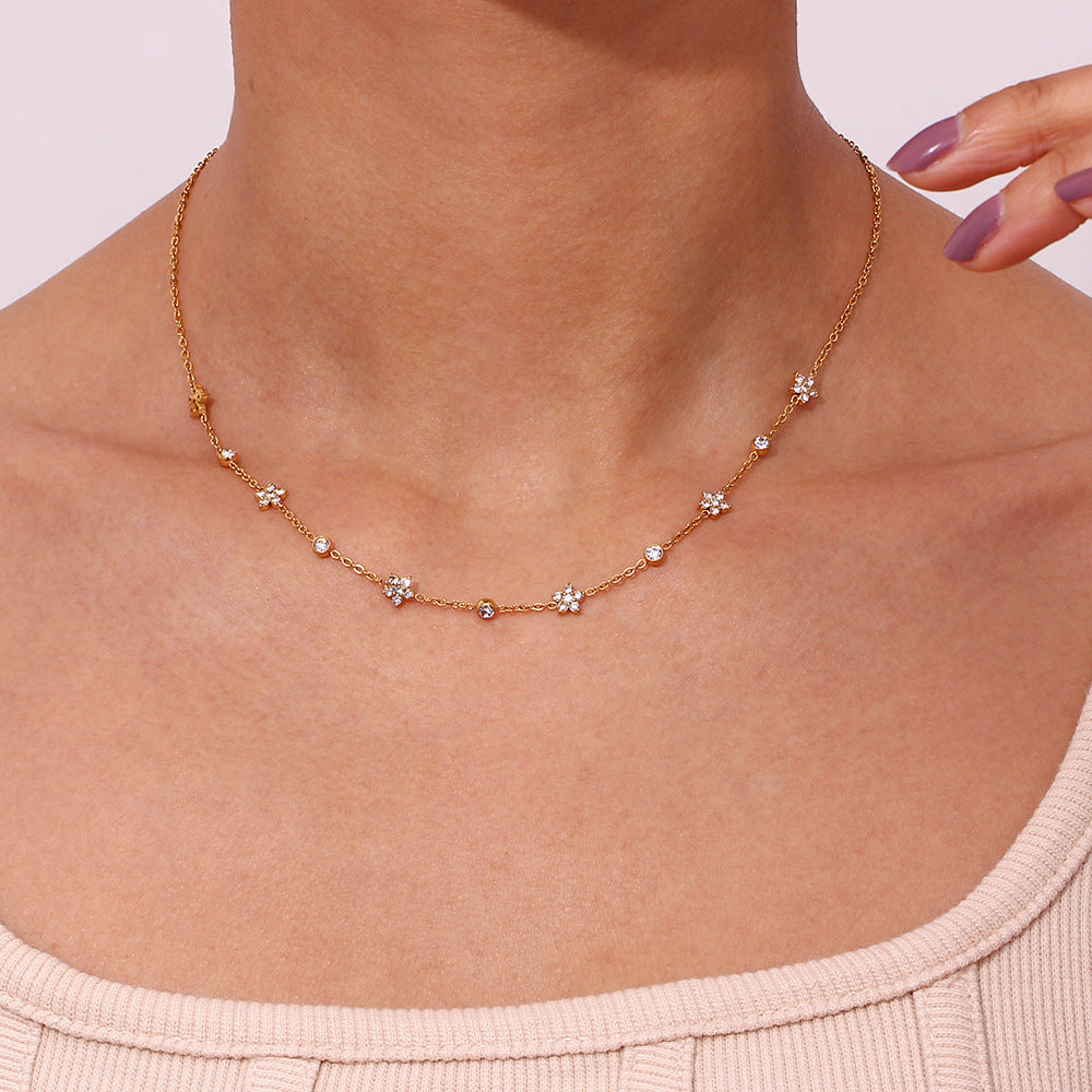 Stainless Steel Splicing Small Flower Zircon Necklace