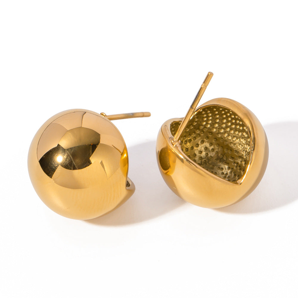 Gold Stainless Steel Spherical Earrings