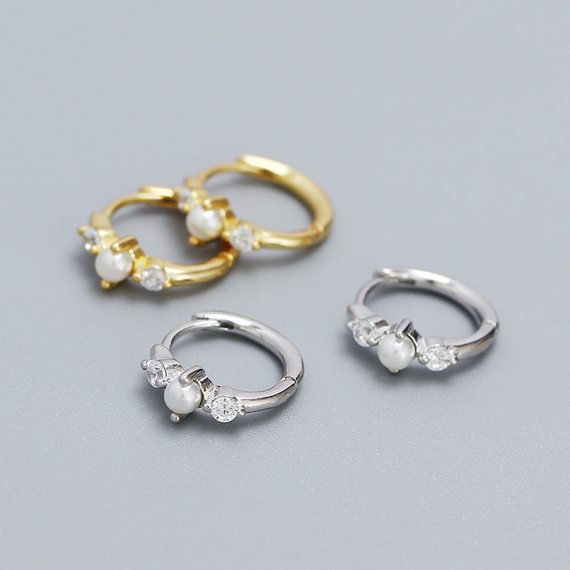 S925 Silver Pearl Circle Temperament Earrings