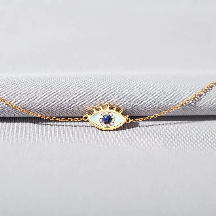 "SAFE & PROTECTED" Evil Eye Thin Gold Zirconia Bracelet