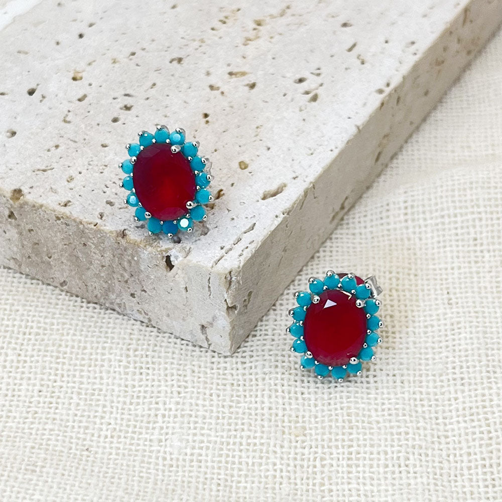 Turquoise Flower Shape Inlaid Light Blue Earrings