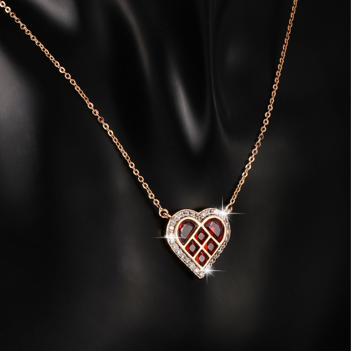 Red Heart Necklace with Zirconia