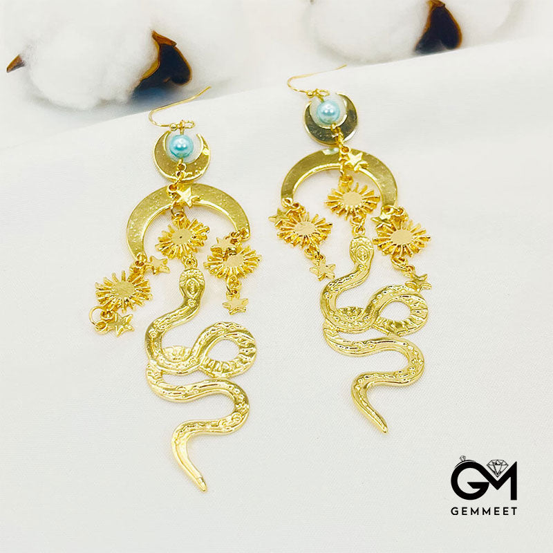 Creative Bohemian Tahiti Pearl Gold Moon Snake Earrings
