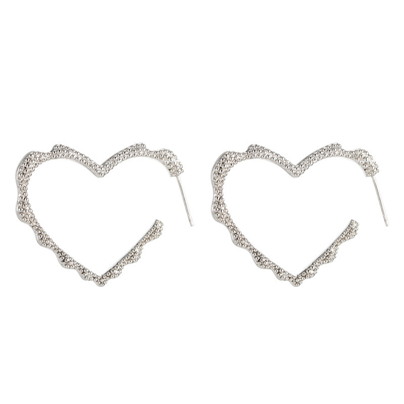 French Love 925 Silver Needle Symmetrical Heart-shaped Earrings