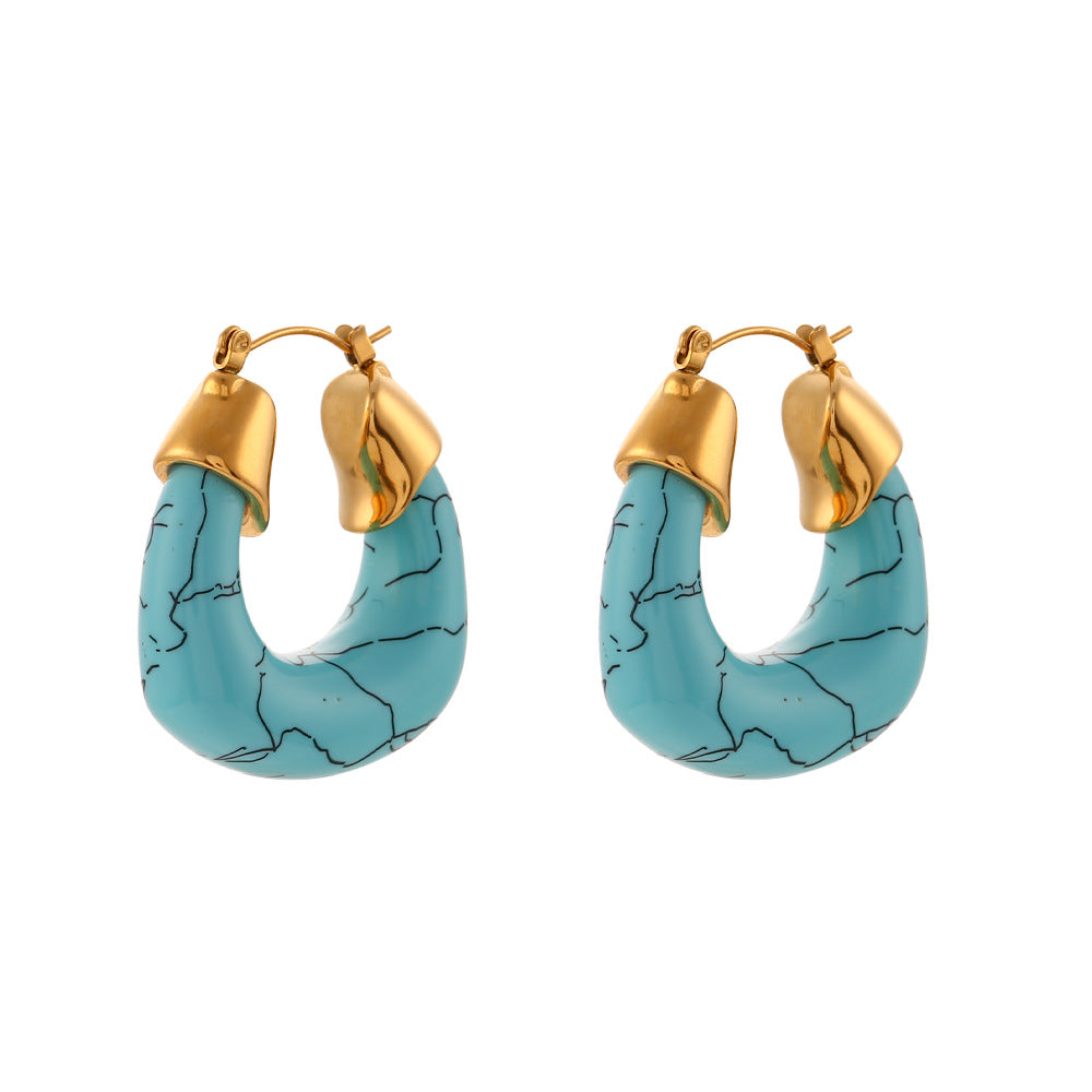 Stainless Steel Acrylic Turquoise U-shaped Earrings