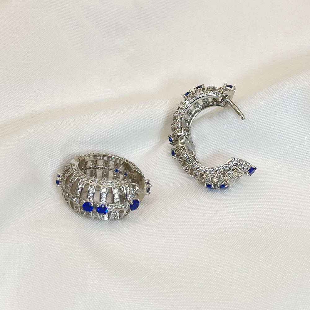 Chunky Hollow Inaild Blue Zircon Earrings