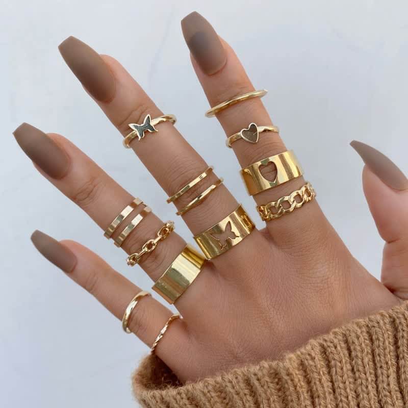 Star And Moon Zricon Crystal Hear Ring Set