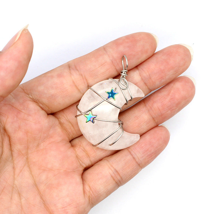 Quartz Crystal Moon Wire Wrapped Star Necklace