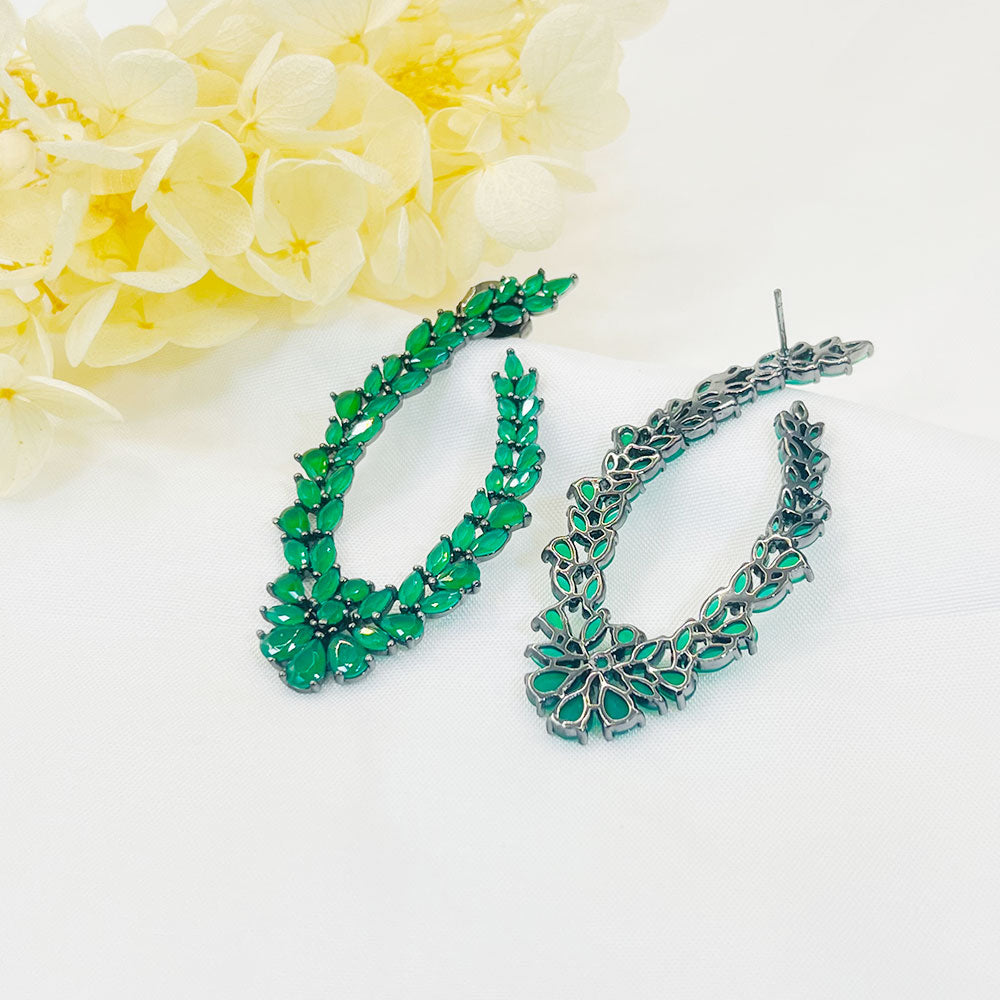Oval Wheat Ears Green Zircon Earrings