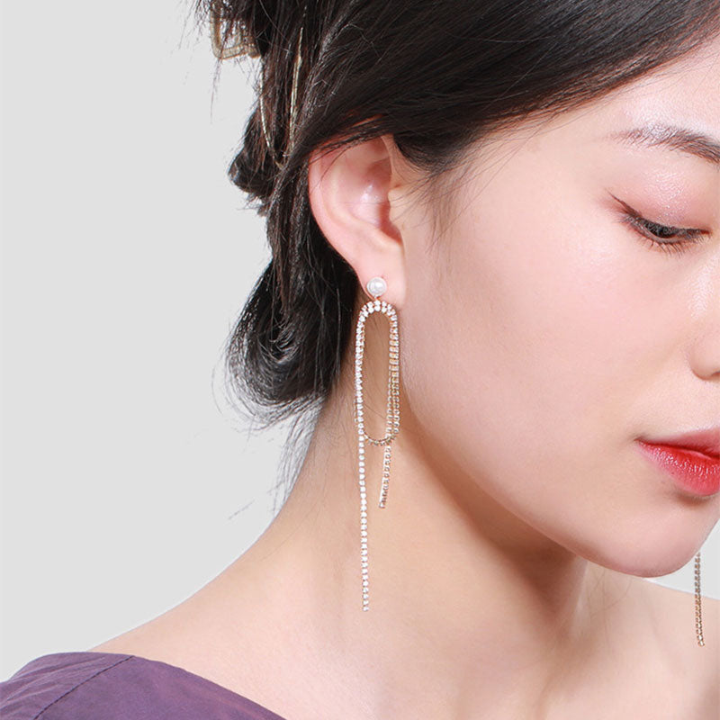 Full Zircon Round Tassel Long Earrings