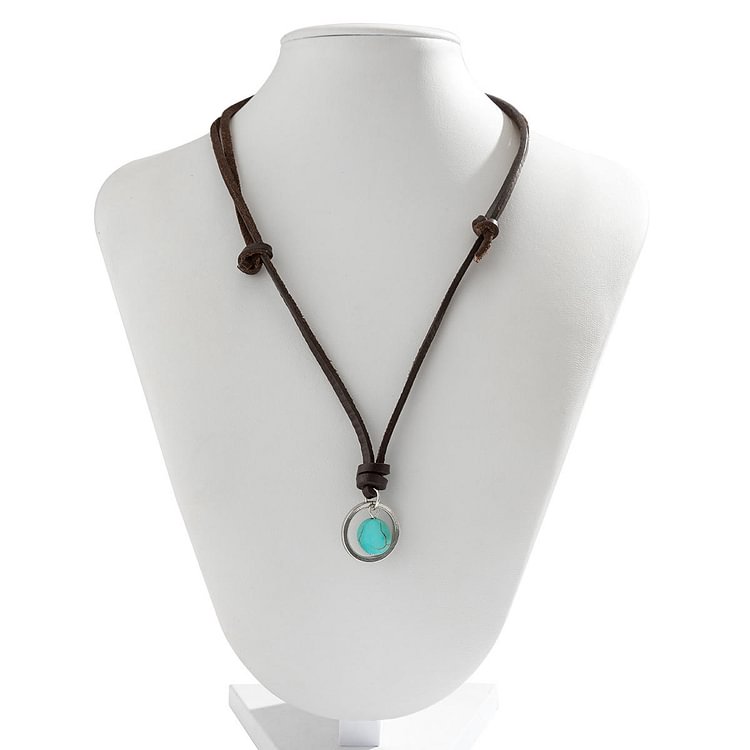 Men's Retro Turquoise Leather Necklace