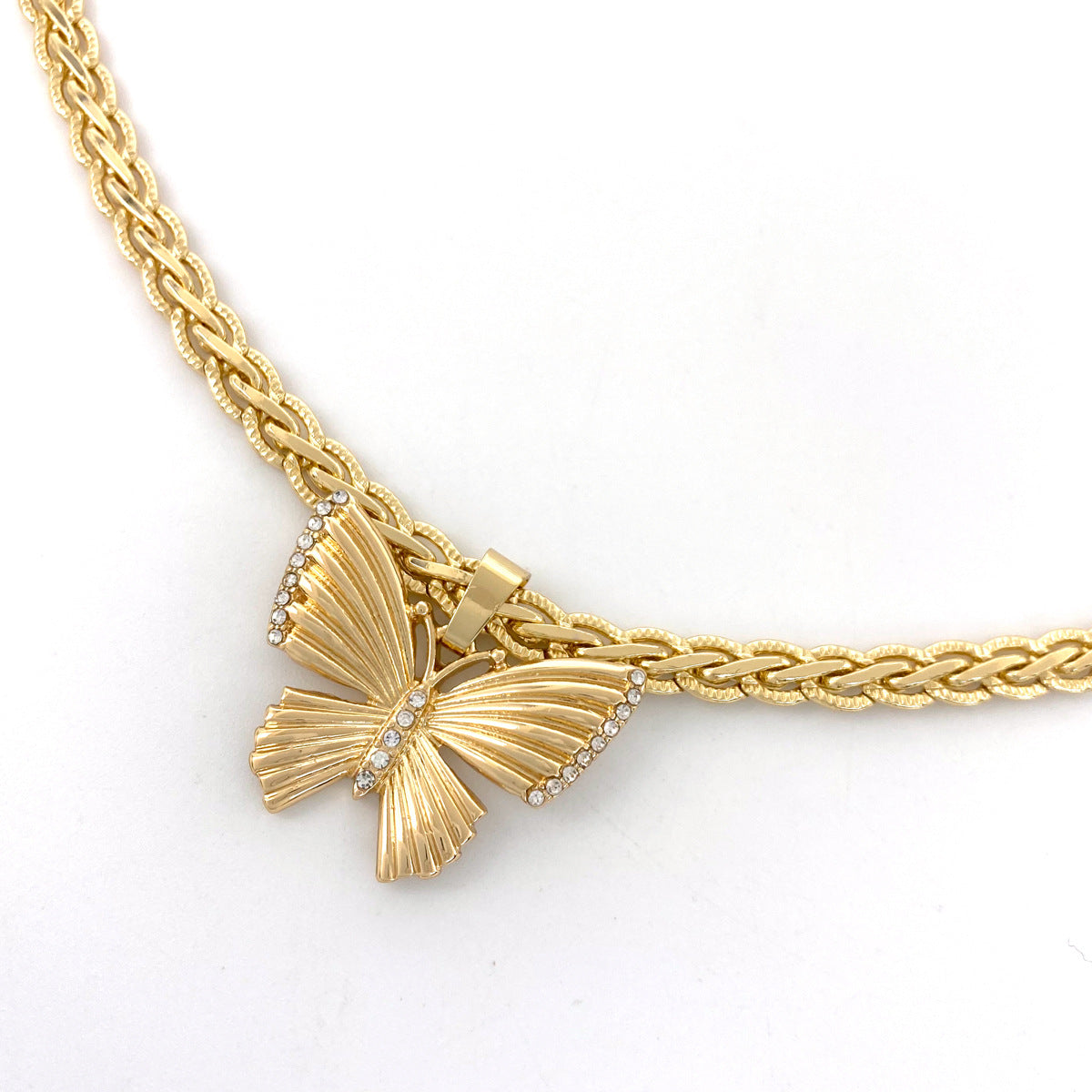 Rhinestone Butterfly Gold Necklace