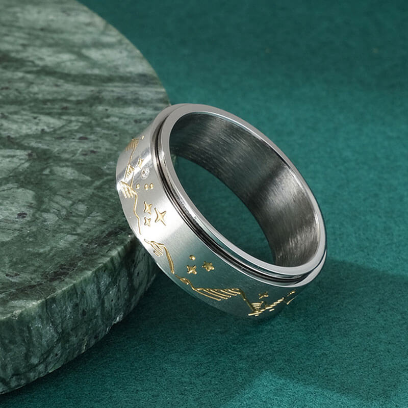 Release Stress Moon & Star Rotatable Ring