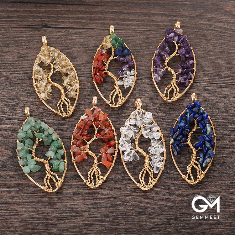 Irregular Crystal Tree of Life Pendant Necklace