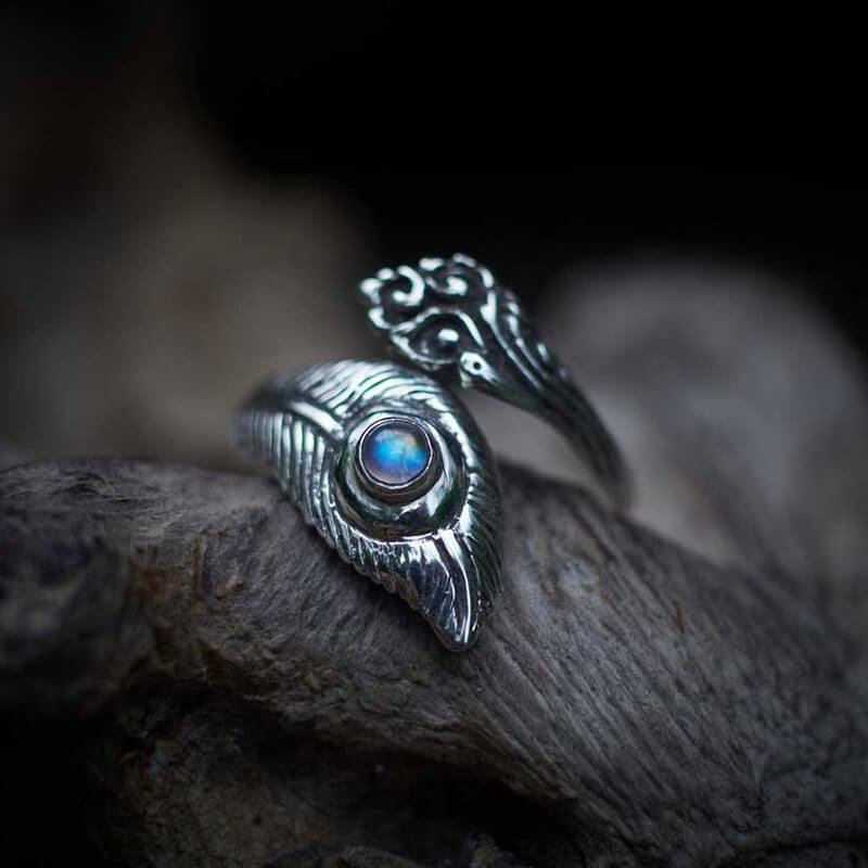 Evil Eye Feather Shape Adjustable Ring