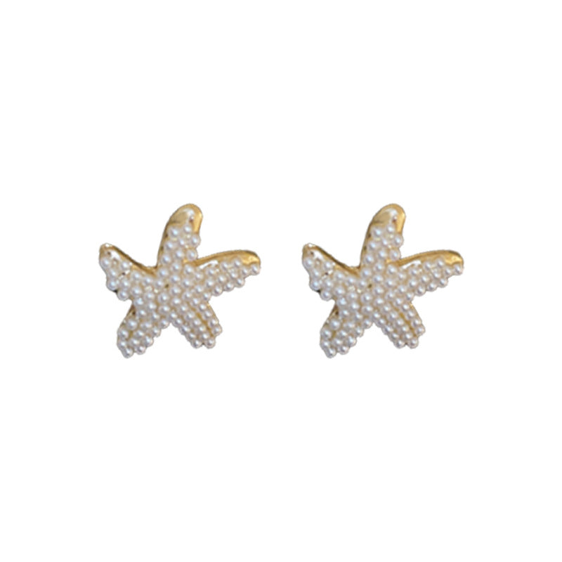 Silver Pin Personality Pearl Star Earrings