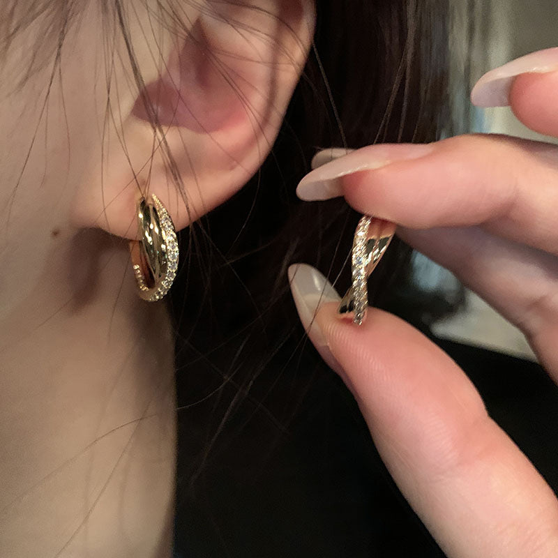 Gold Zircon Geometric Cross Earrings