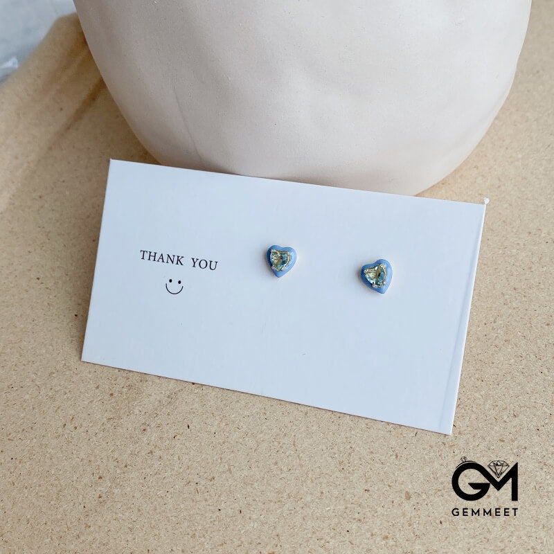 S925 Sterling Silver Blue Heart Drop Rubber Earrings