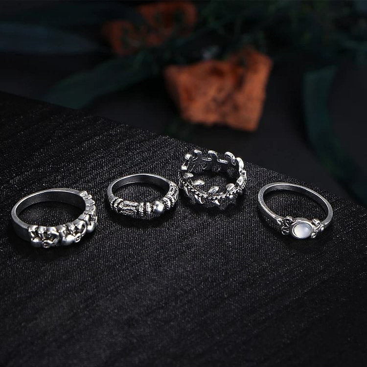 Alphabet Geometric Engraved Opal Knuckle Ring Set
