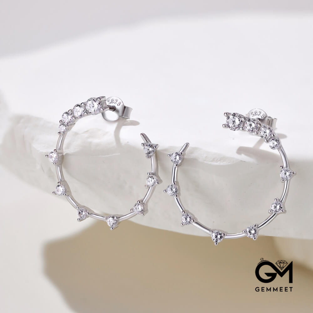 S925 Silver White Zircon Symmetrical Simple Earrings