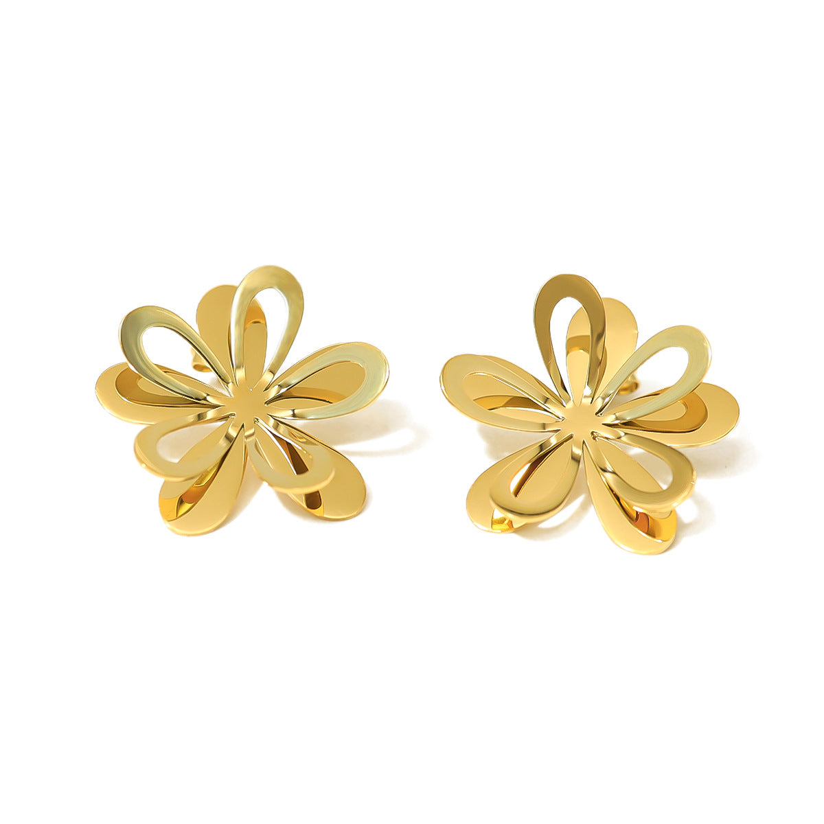 Gold Flower Hollow Titanium Steel Earrings