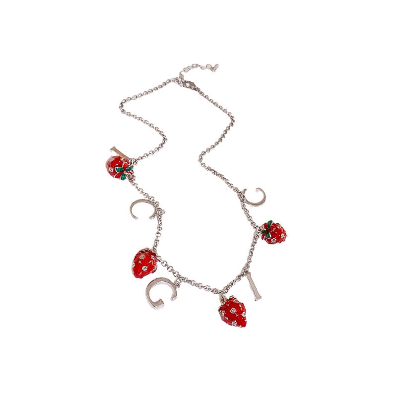 Strawberry Sweet Cool Wind Niche Alphabet Necklace