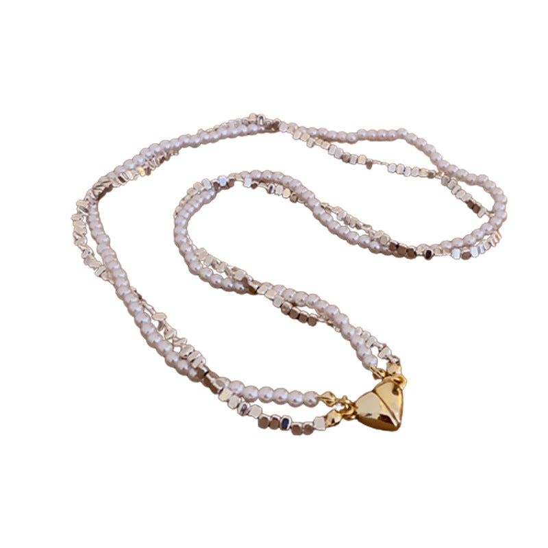 Broken Silver Pearl Love Magnetic Necklace