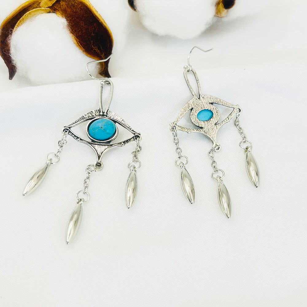Geometric Cutout Eye Turquoise Bohemia Earrings
