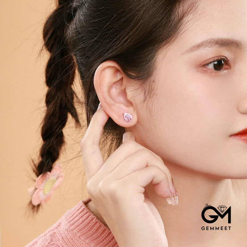 S925 Sterling Silver Pink Water Drop Rubber Earrings
