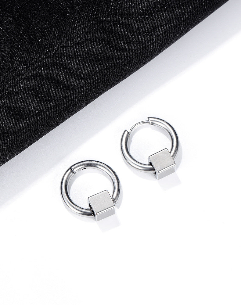 Stainless Steel Cubic Hoop Earrings