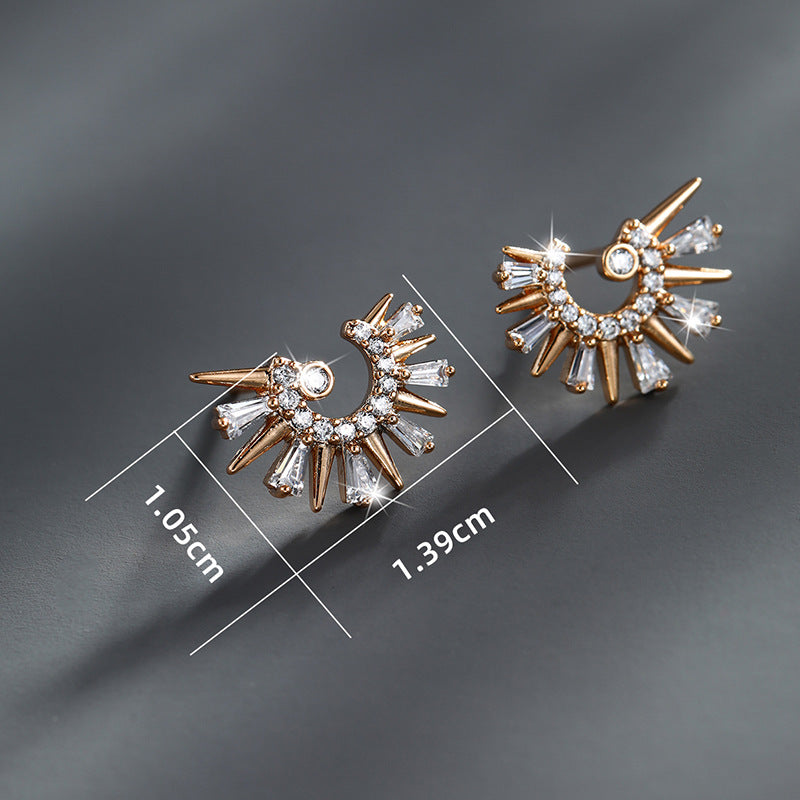 Micro-encrusted Zircon C-shaped Stud Earrings for Women