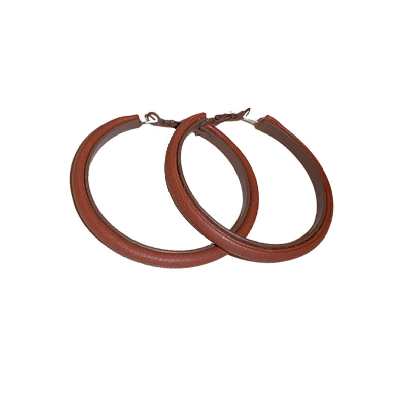 Silver Needle Leather Hoop Earrings