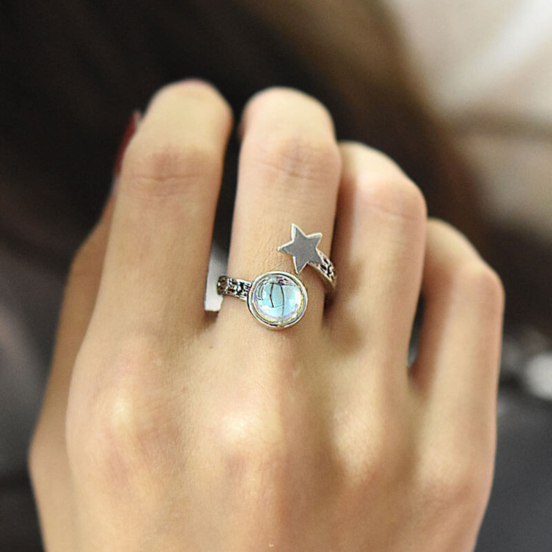Star Shape Round Cut Moonstone Adjustable Ring